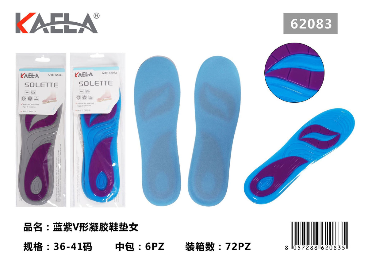 Solette da donna in gel blu e viola a V