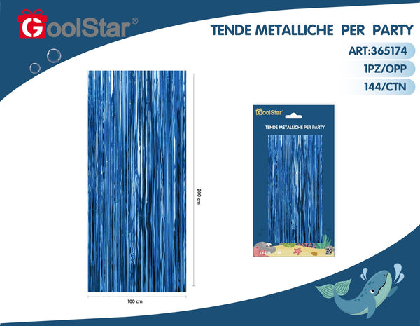 Tenda decorativa a frange metallizzate, blu, tema marino
