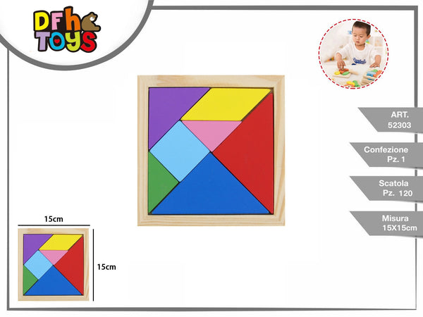 Tangram in legno colorato, 15 × 15 cm