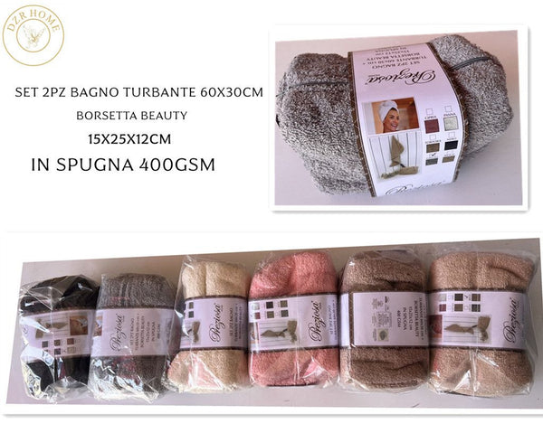 Set bagno Preziosa con turbante e beauty case