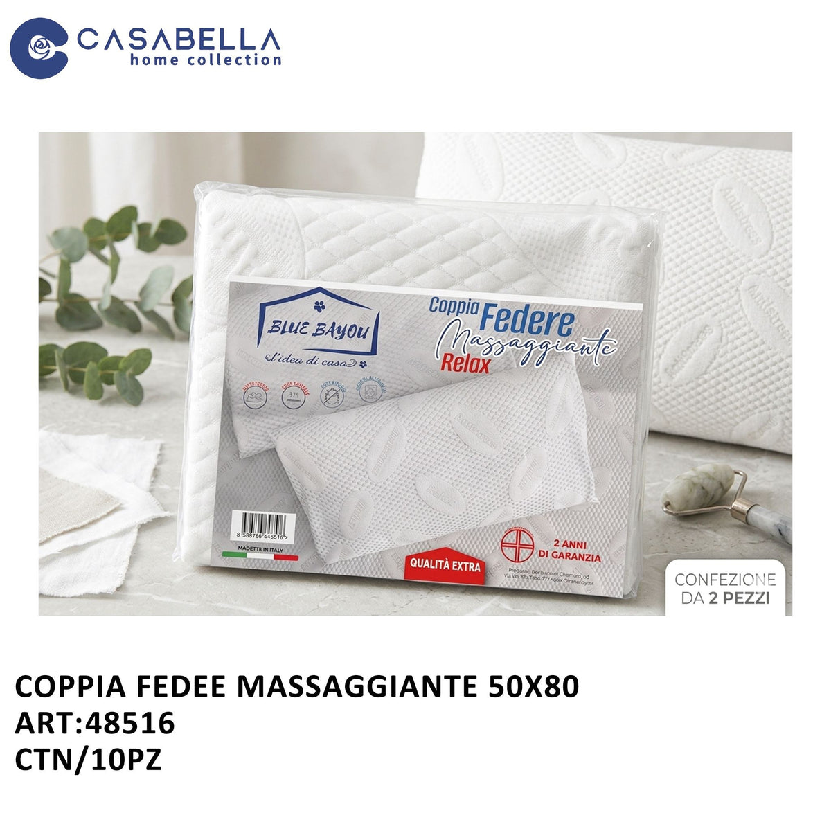 Coppia Federe Massaggiante 50X80 Blu Bayou