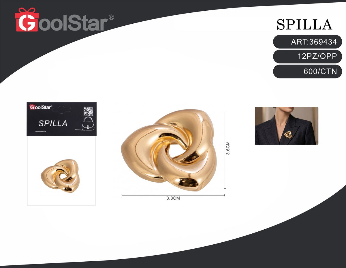 Spilla a nodo curvo, finitura dorata, 3,8 × 3,6 cm