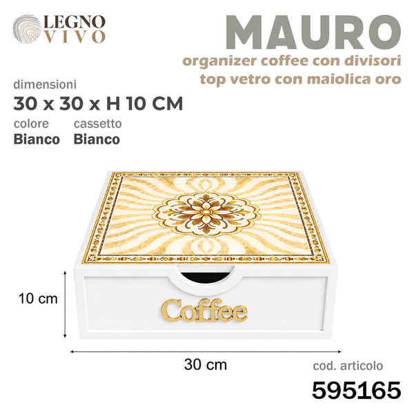 Organizer per caffè Mauro con cassetto e piano maiolica oro