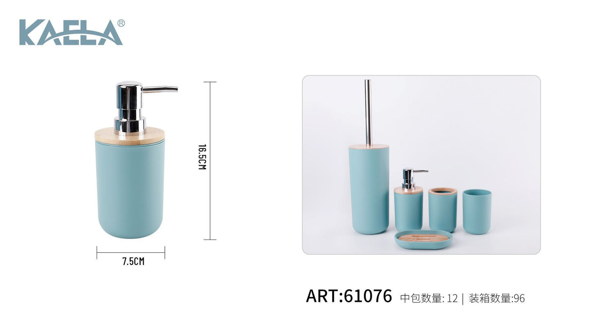 Dispenser per sapone, azzurro con coperchio in bambù