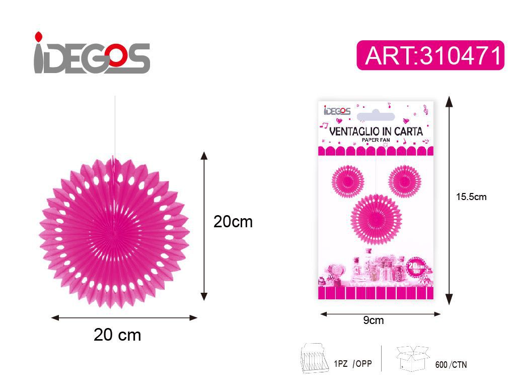 Decorazione a ventaglio traforato in carta, magenta