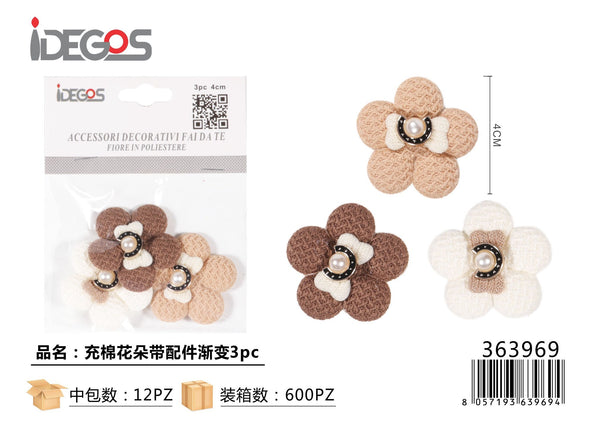 Set di 3 fiori decorativi imbottiti sfumati con accessori