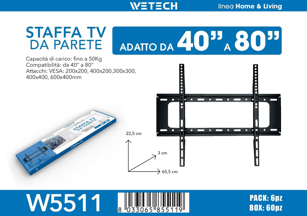 Staffa tv 40-80 portata 50kg