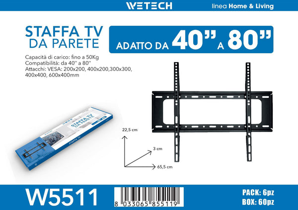 Staffa tv 40-80 portata 50kg