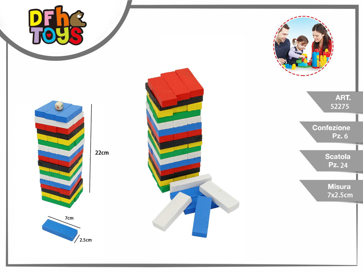 Torre di blocchi colorati in legno con dado