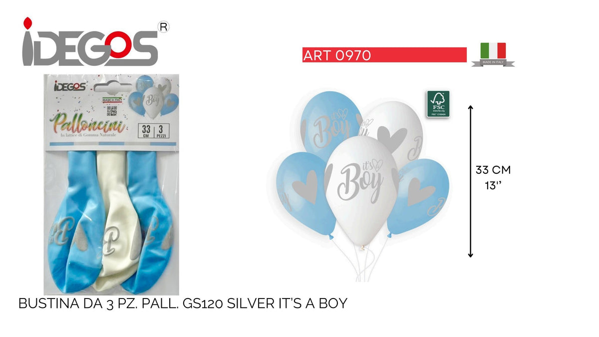Palloncini in gomma GS120 Silver It’s a Boy, celeste