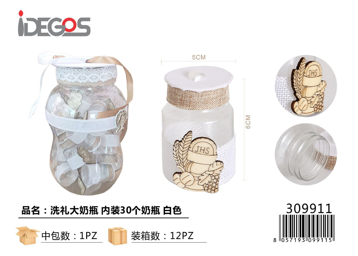Set con 30 biberon decorativi per Comunione, bianco