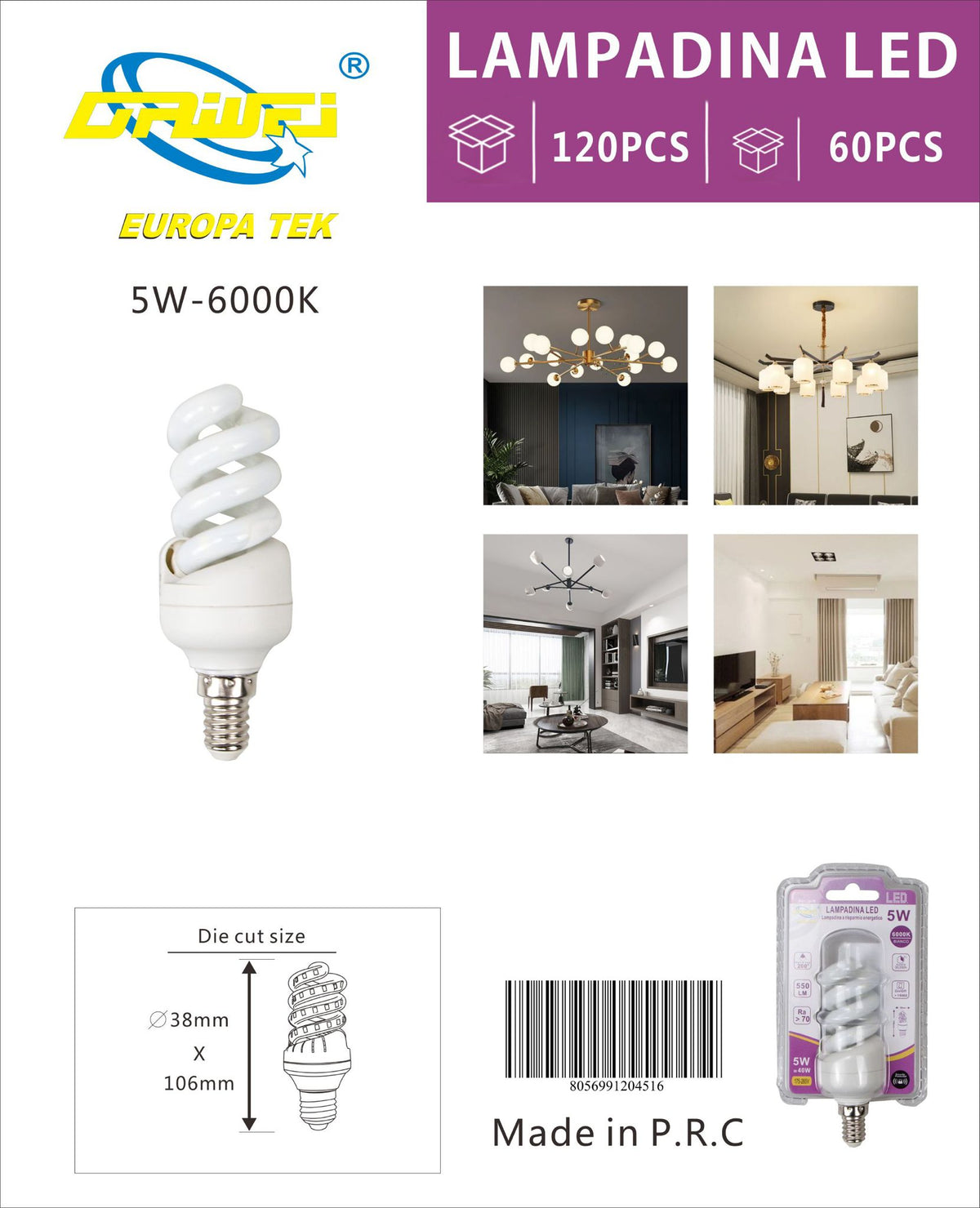 Lampadina LED a spirale — 6000 K, E14