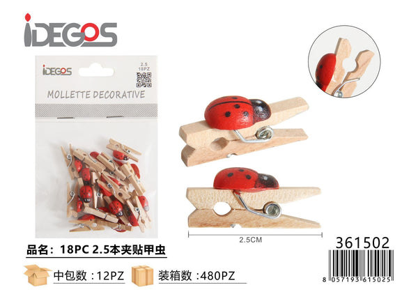 Mollette decorative con coccinelle, 2,5 cm, 18 pezzi