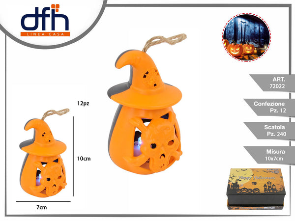 Lanterna luminosa Halloween con cappello da strega da 10 cm