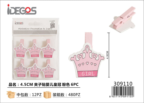 Set di 6 mollettine decorative in legno, 4,5 cm