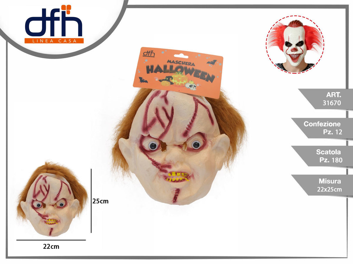 Maschera Halloween da bambola mostruosa con capelli