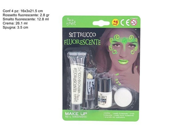 Set trucco fluorescente con rossetto, smalto, crema e spugna