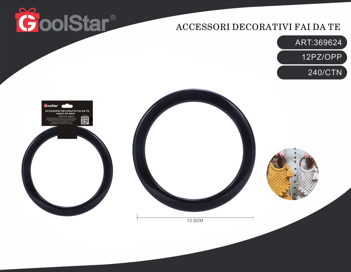 Manico rotondo per borsa GoolStar in acrilico nero, 13,5 cm
