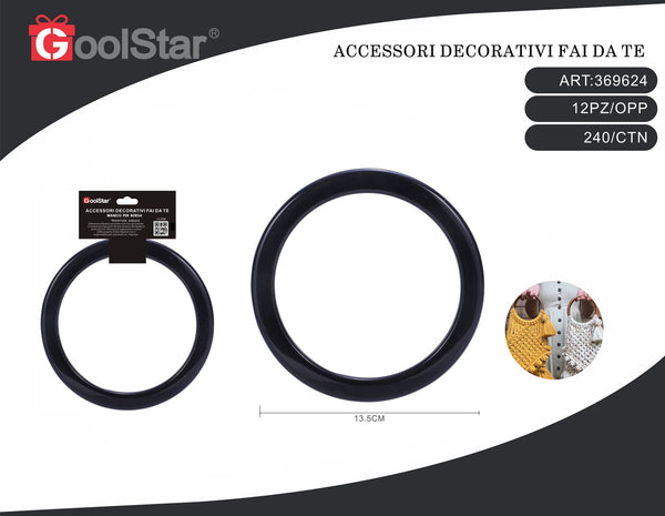Manico rotondo per borsa GoolStar in acrilico nero, 13,5 cm