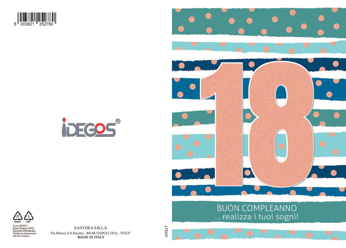 Biglietto compleanno 18 anni con foil oro