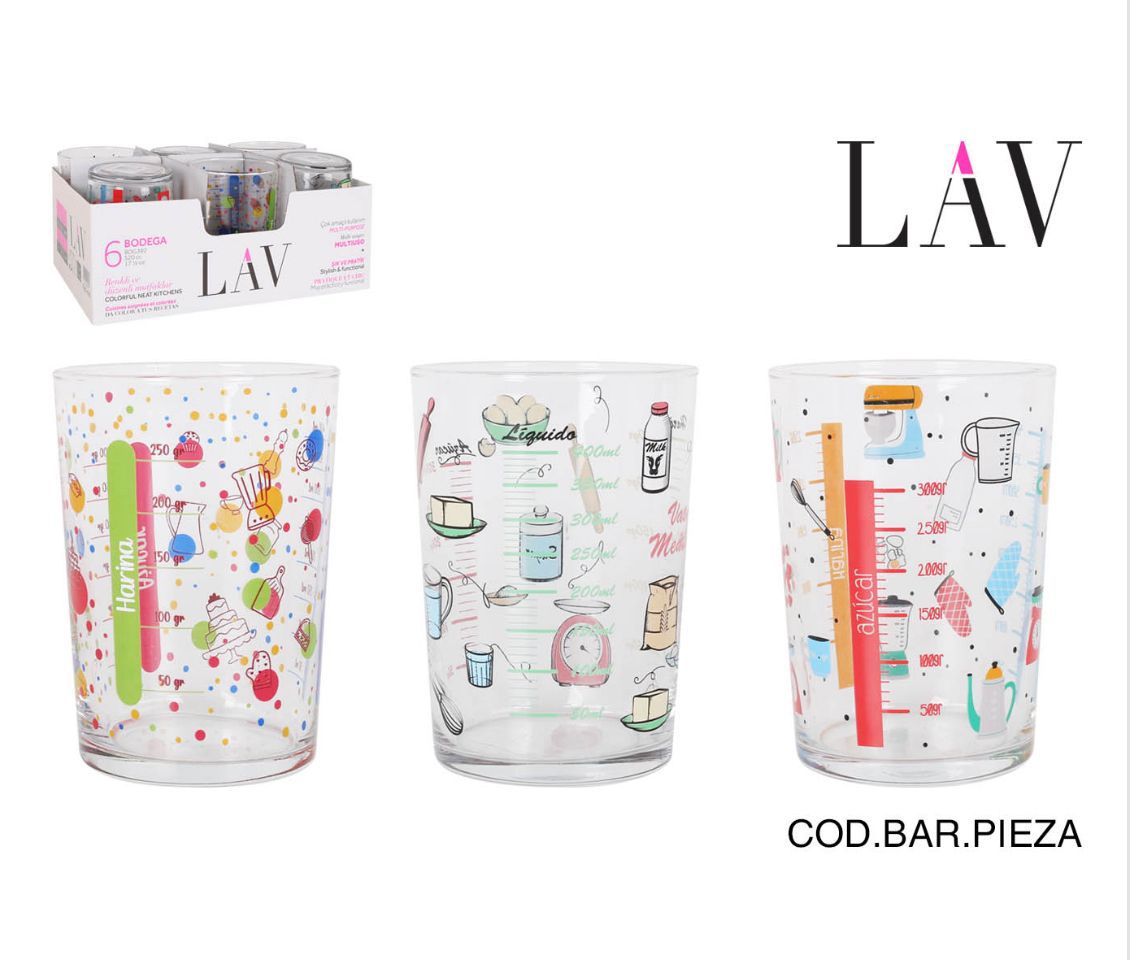 LAV SET 6 BICCHIERI VETRO DI MISURA 515CC