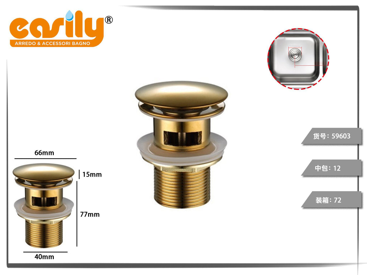 Piletta click-clack in acciaio inox con troppopieno
