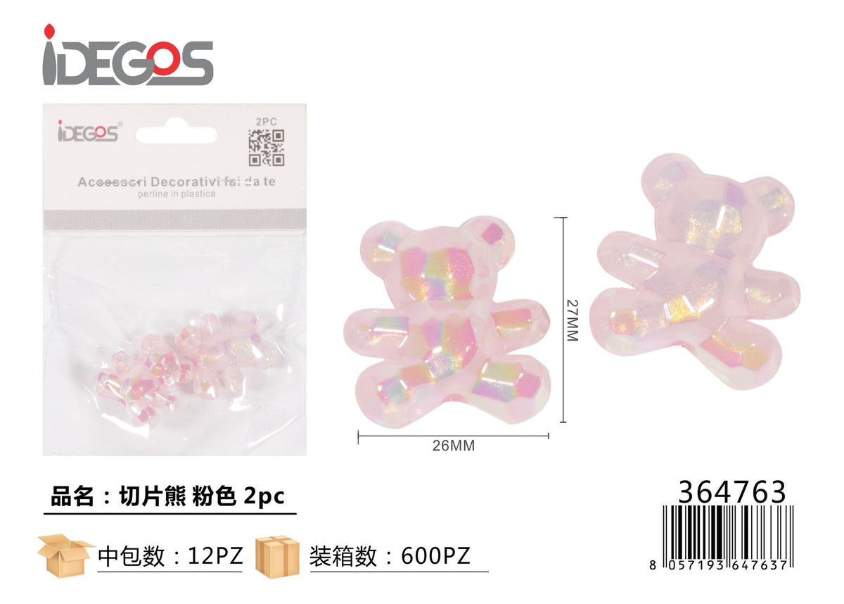 Set di 2 decorazioni Orsetto sfaccettato, rosa