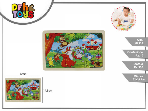 Puzzle in legno con animali e castello, 24 pezzi