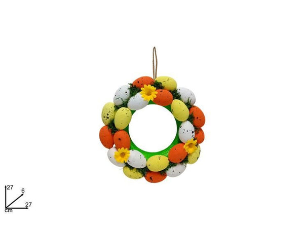 Corona pasquale con uova e fiori da appendere, 27 cm