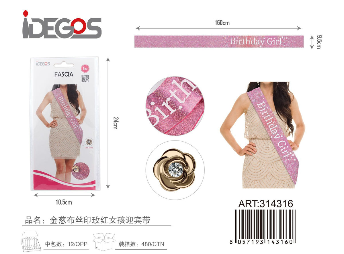 Fascia Birthday Girl rosa glitterata