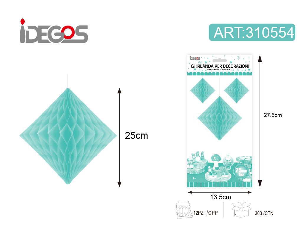 Decorazione in carta a nido d’ape, rombo, Tiffany