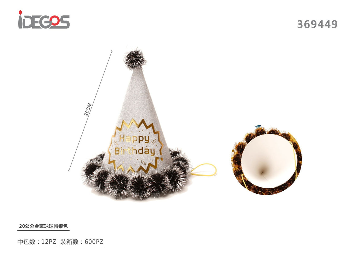 Cappellino argento con pompon, 20 cm