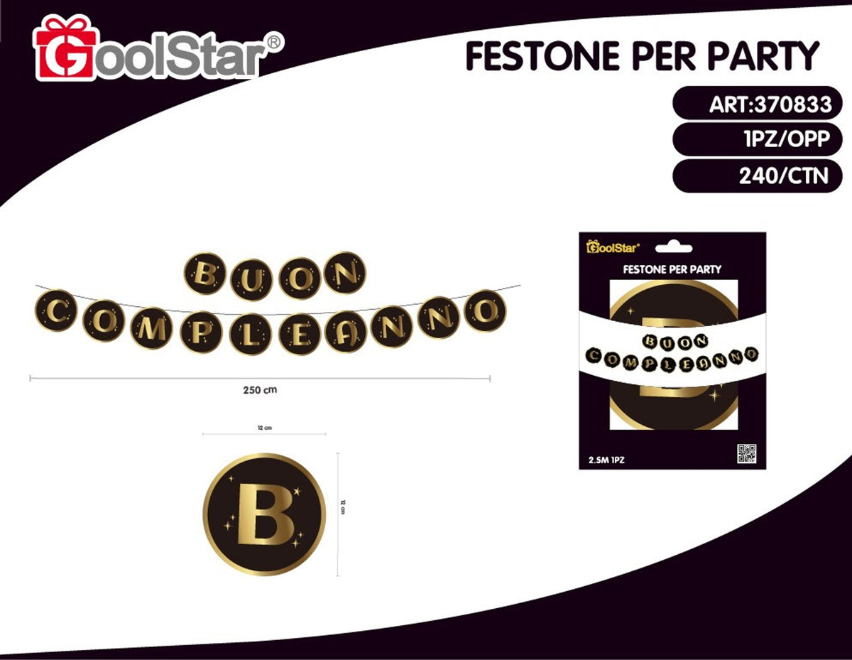 Festone Di Buon Compleanno Oro Nera