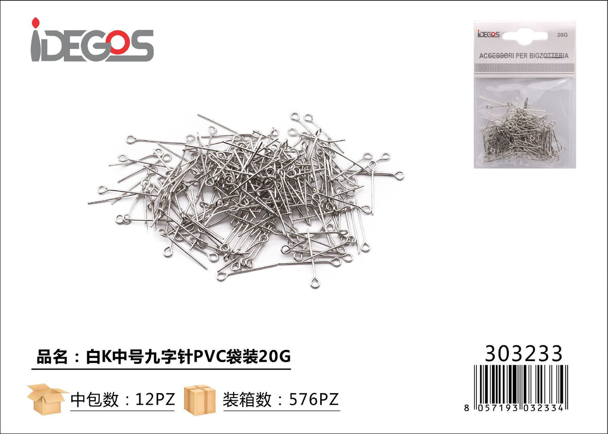 Accessori Bigiotteria Ago 20g Forma 9 Medio Platinum