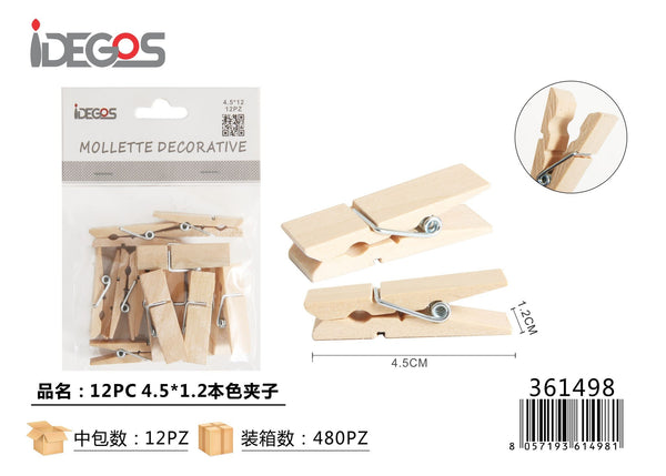 Mollette decorative in legno naturale – 4,5 cm, 12 pezzi
