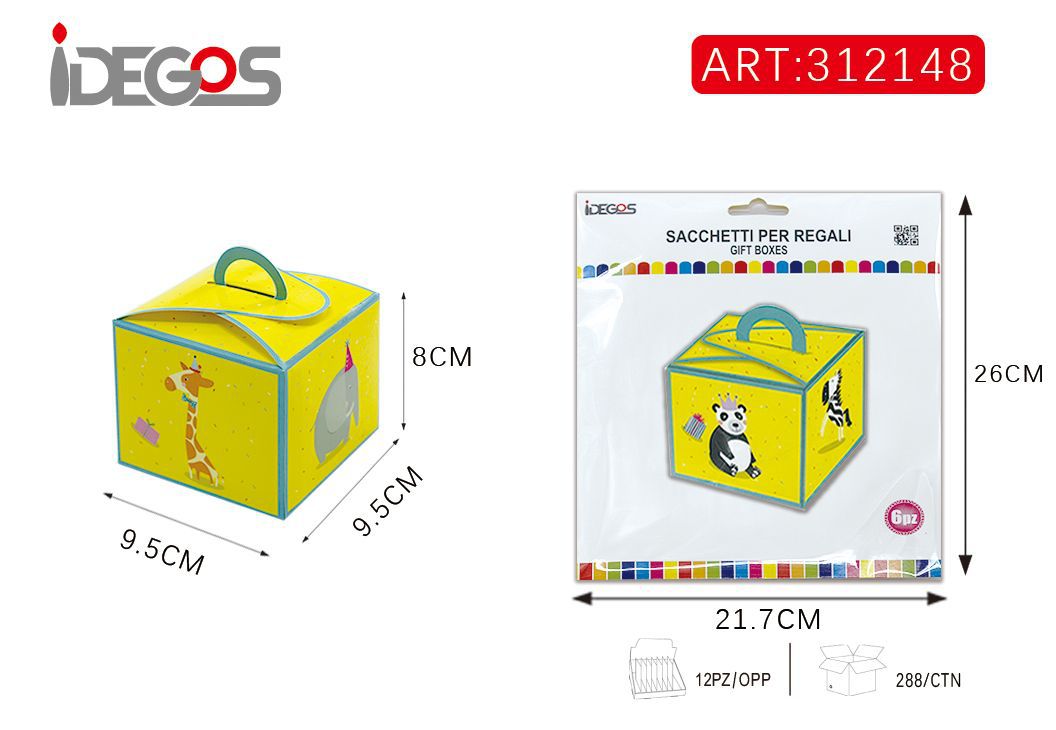 Scatola Regalo Quadrato Set 6pz Foresta Degli Animali
