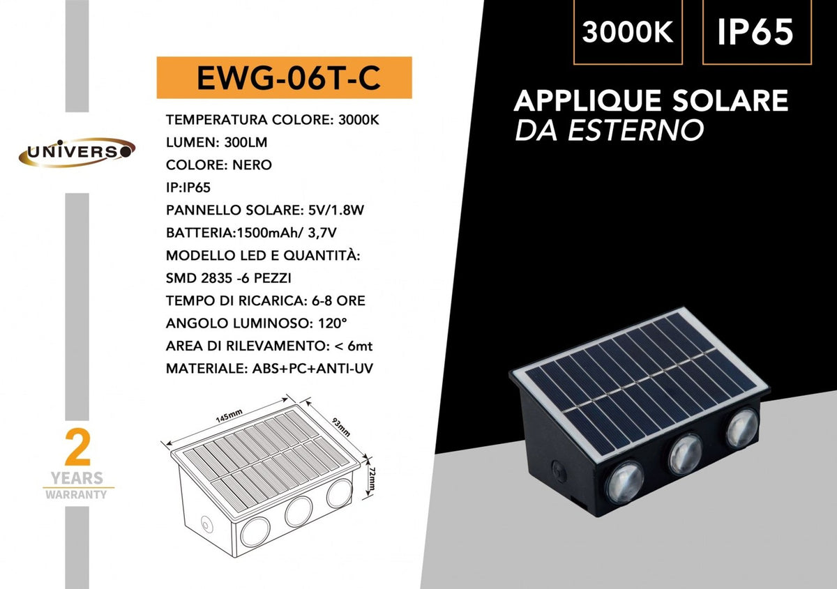 Lampada solare da parete con sensore Universo EWG-06T-C