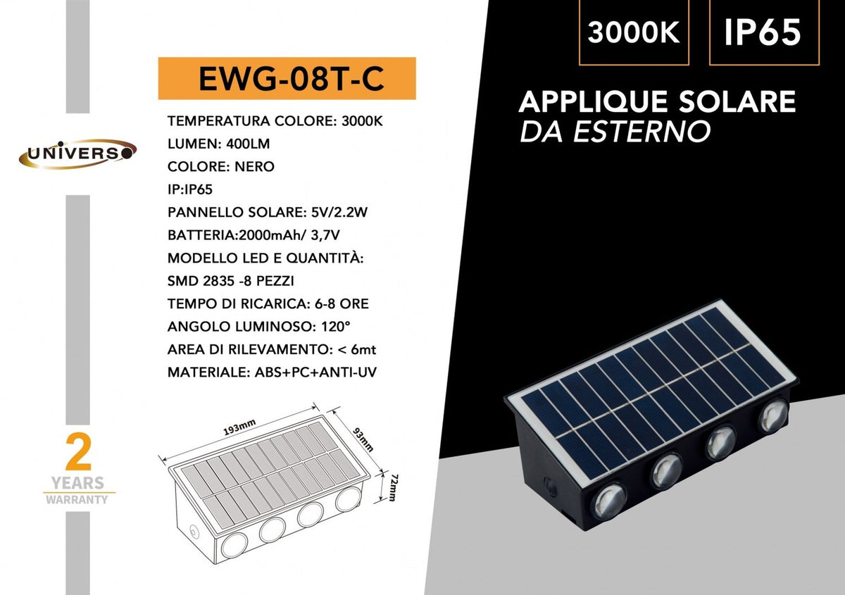 Lampada solare da parete con sensore Universo EWG-08T-C